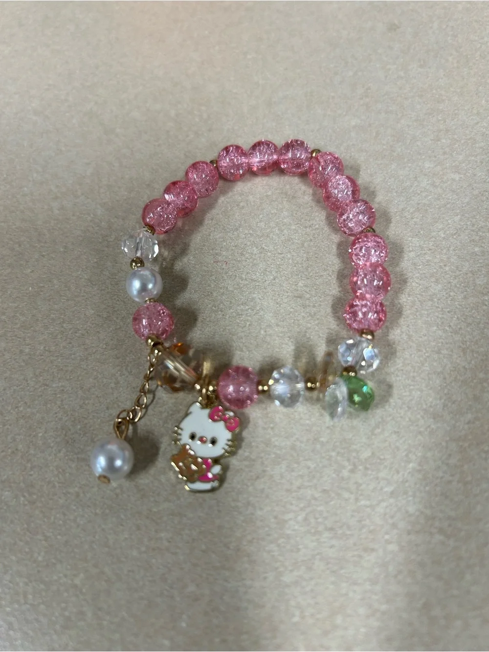 Hello Kitty Pink and Gold Beaded Charm Bracelet for Kids